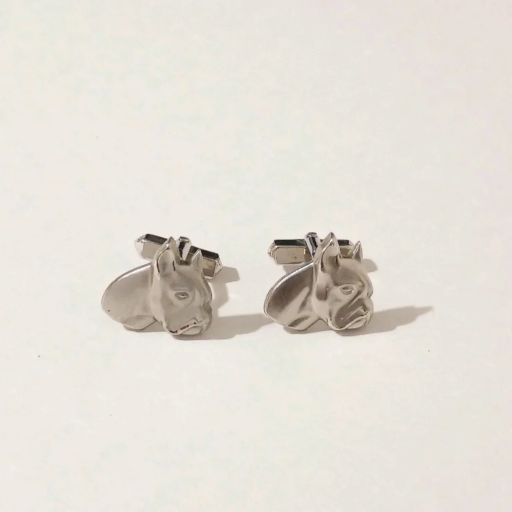 VTG Swank Boxer Dog Cufflinks Silver Tone MCM Groom Groomsmen Dog Dad Gift
